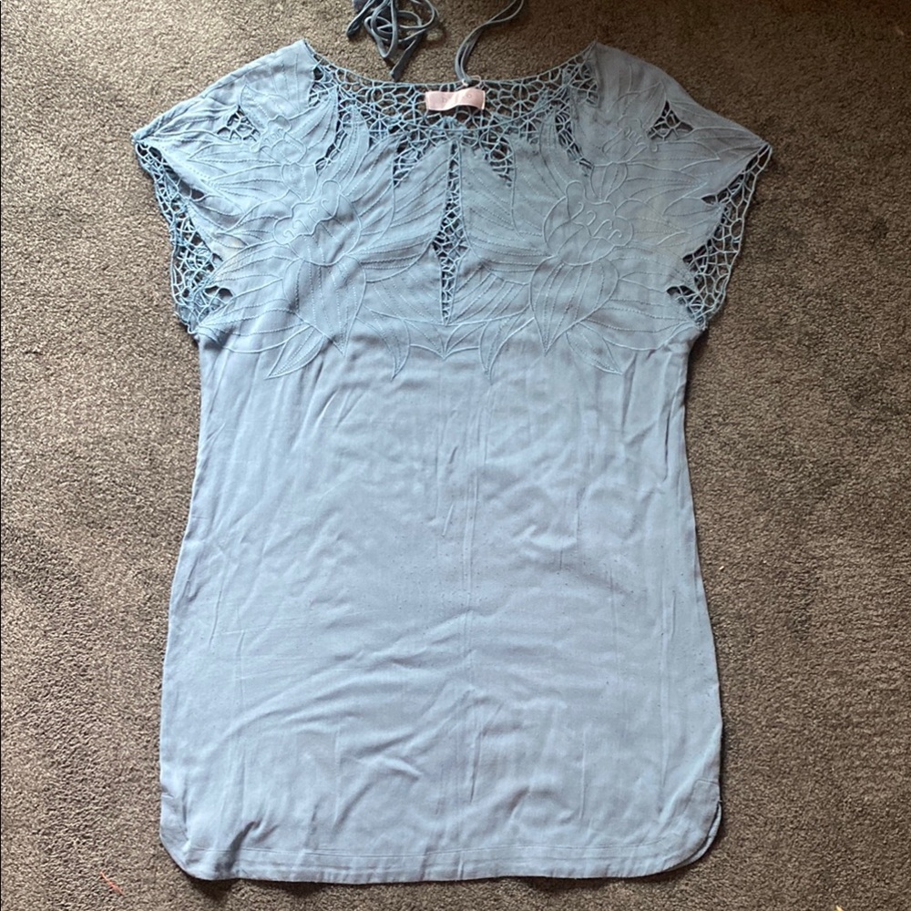 Blue Embellished Mini Dress with Short Sleeves